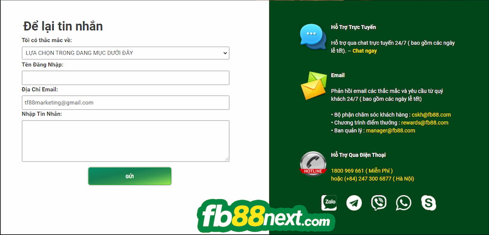 Liên hệ với nhà cái FB88 như thế nào ?