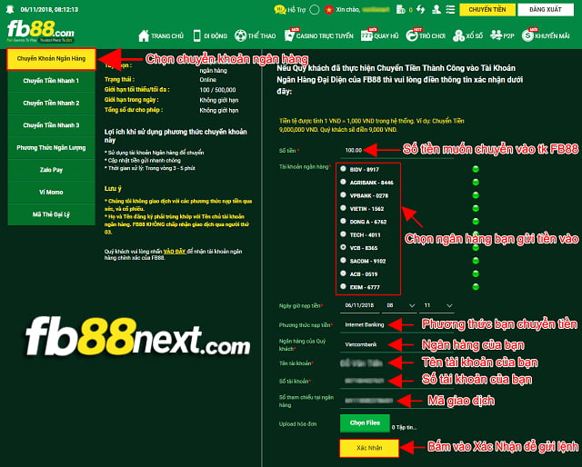 Người chơi được hỗ trợ nạp rút tiền tại FB88